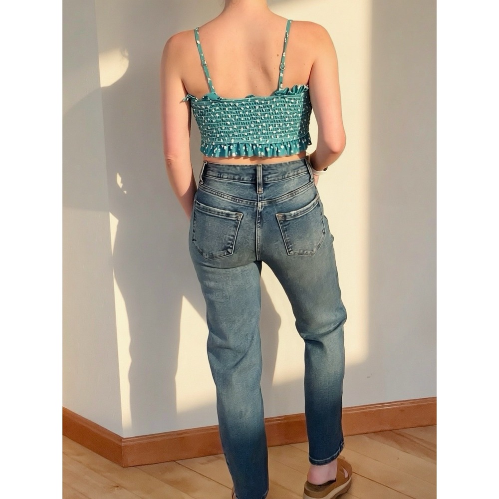 Teal Smocked Crop Cottagecore Summer‎ Fit Fairycore Spaghetti Straps Large - Picture 7 of 16